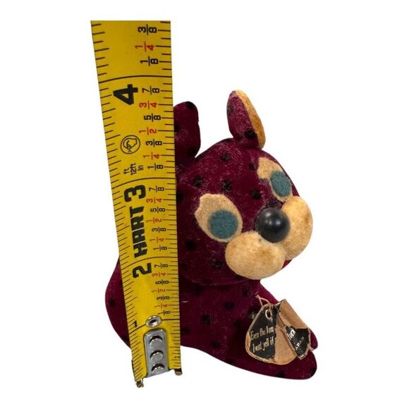 Vintage Handmade Fancy Animal Japan Plush Toy With Tag Maroon Yellow Leopard Cat - Picture 5 of 8